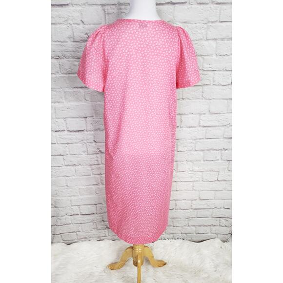 VTG Pink White Floral House Day Dress Pearl Snap Front Short Sleeve Pocket Sz S - Picture 2 of 14